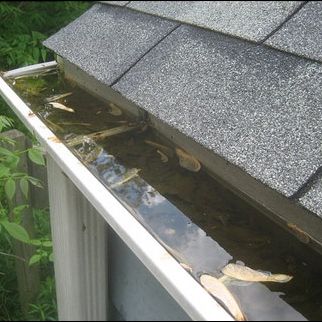 clogged gutter with water