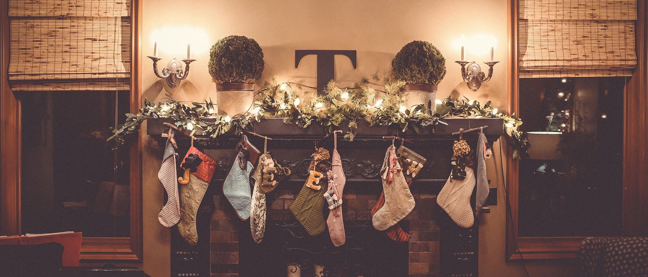 fireplace mantel with stockings